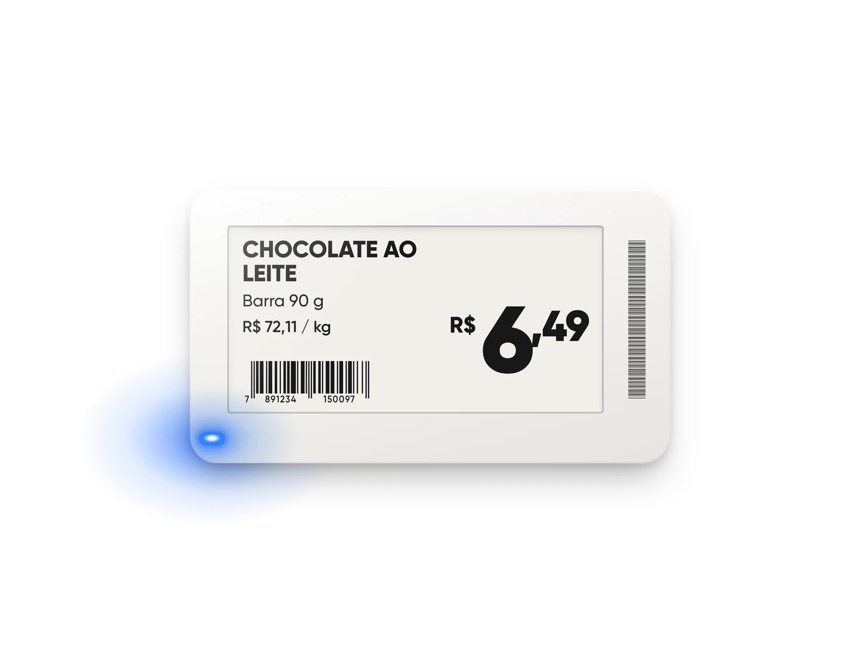 Etiqueta com o LED azul aceso: conferir preço