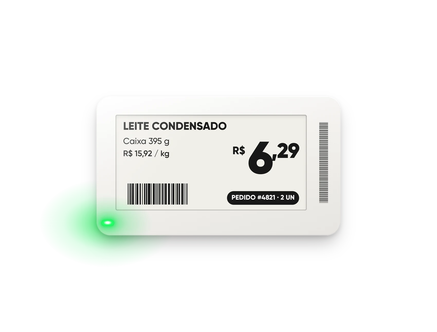 Etiqueta com o LED verde aceso: separar pedido on-line