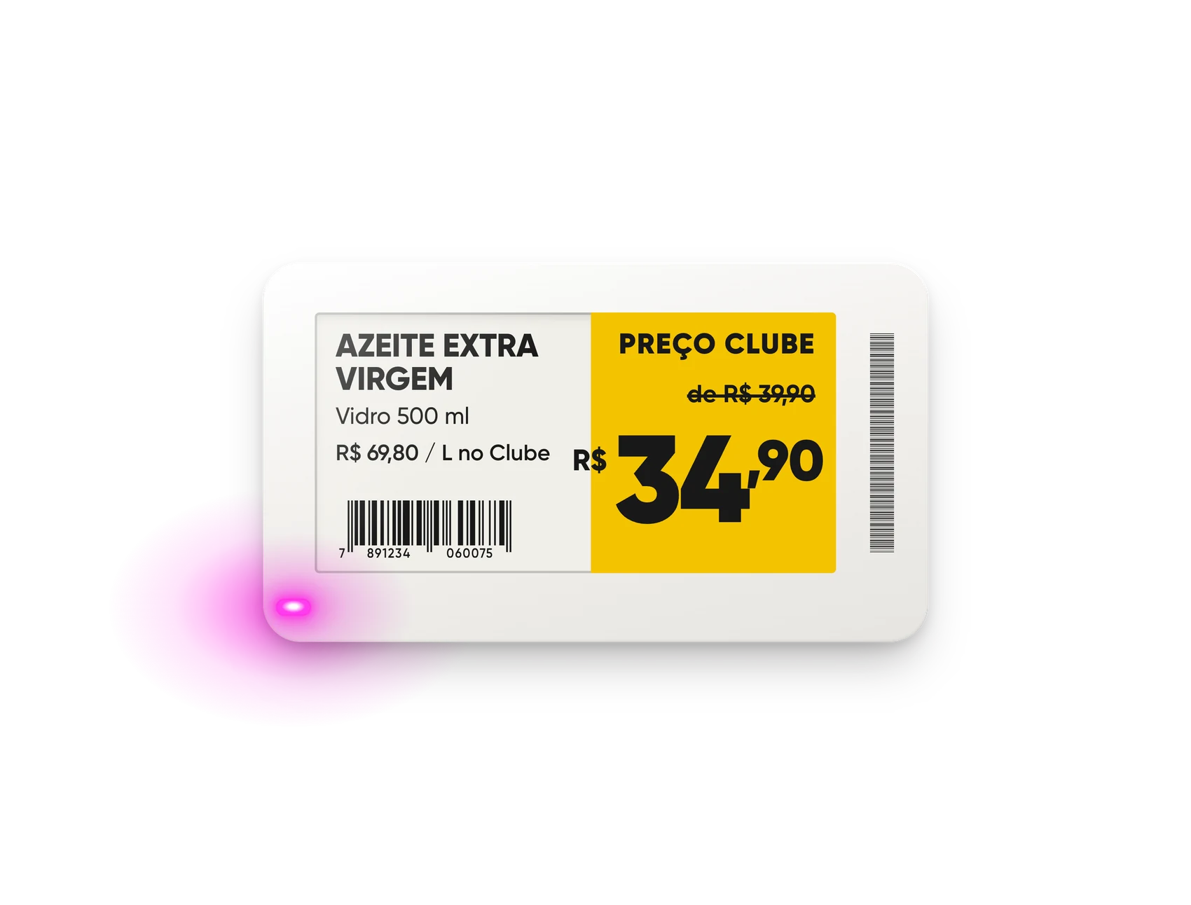 Etiqueta com o LED magenta aceso: troca de planograma