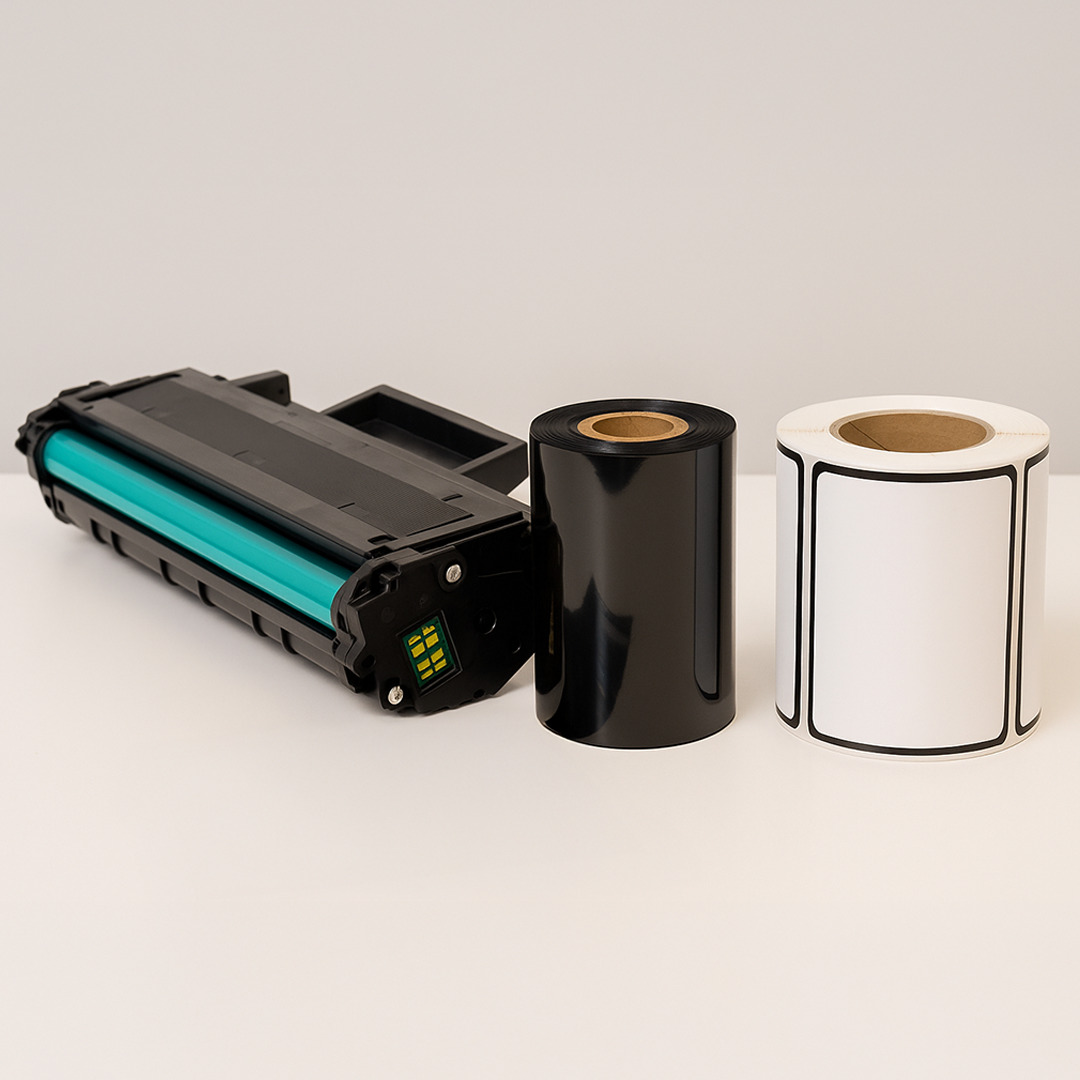 Imagem de suprimentos como toner, etiquetas e ribbons da Centermaq